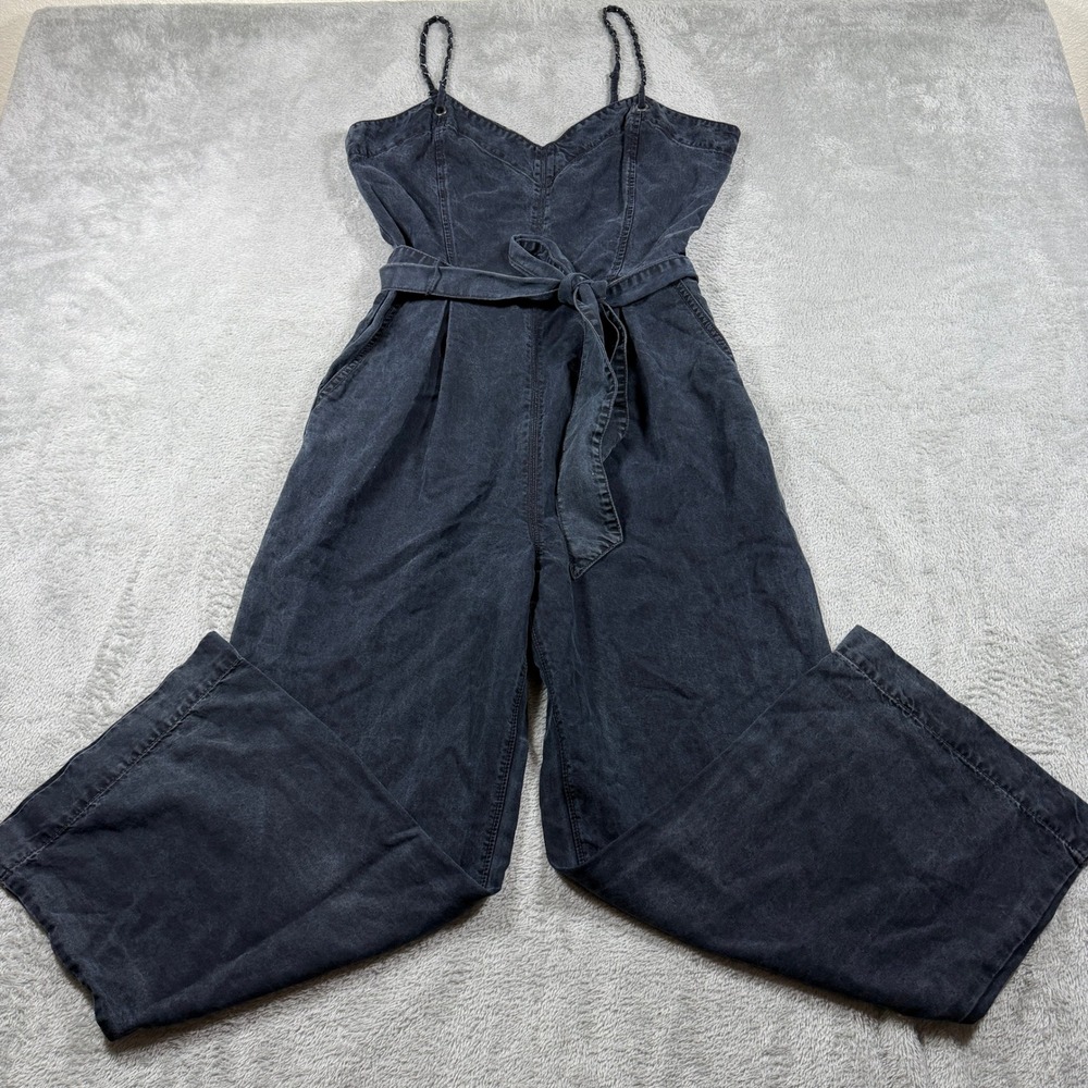PAIGE Washed Black Denim Jumpsuit with Tie Belt